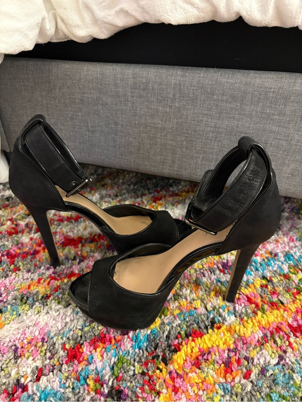 Gianni Bini Black Peep-Toe Ankle Strap Stiletto Heels